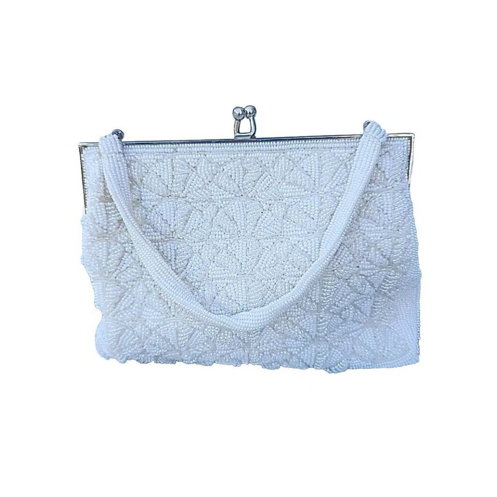 VTG Mid Century White Microbeaded Clutch Purse/Bag Made in Korea *READ*